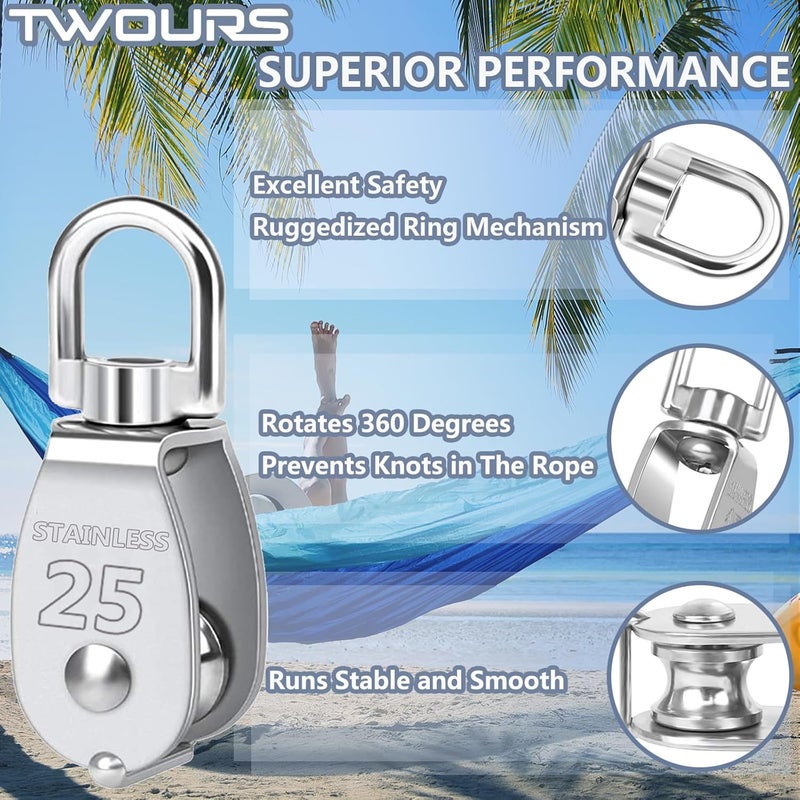 Twours Pulley 304 Stainless Steel Single Pulley Block M50 Small Heavy Duty Swivel Bearing Pulley System for Rigging, Lifting, Cargo Transportation,Gym Equipment (M50 5PCS) - Image 5